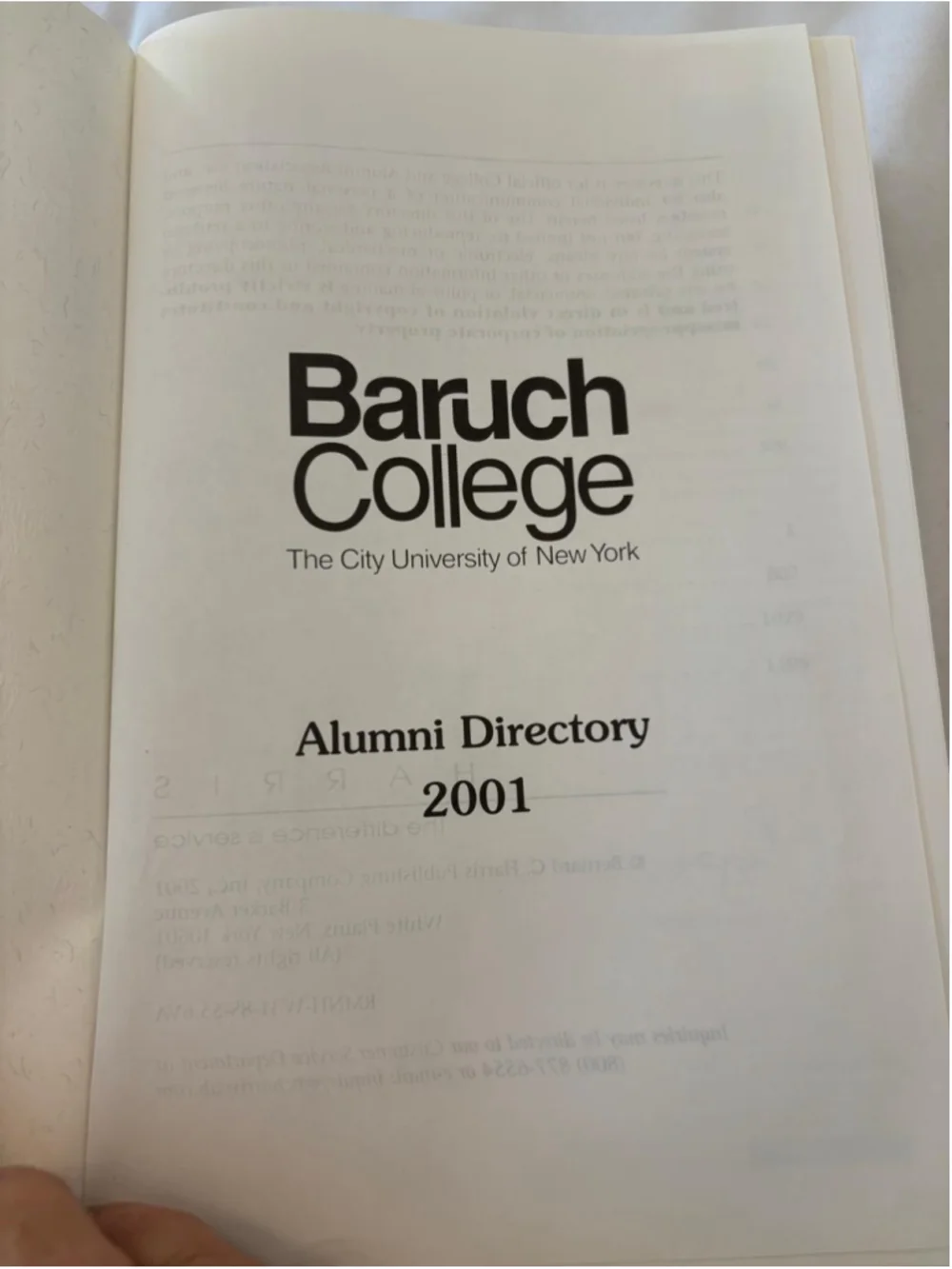 Baruch College 2001 Alumni Directory Coffee Table Book One Size Blue White #E97